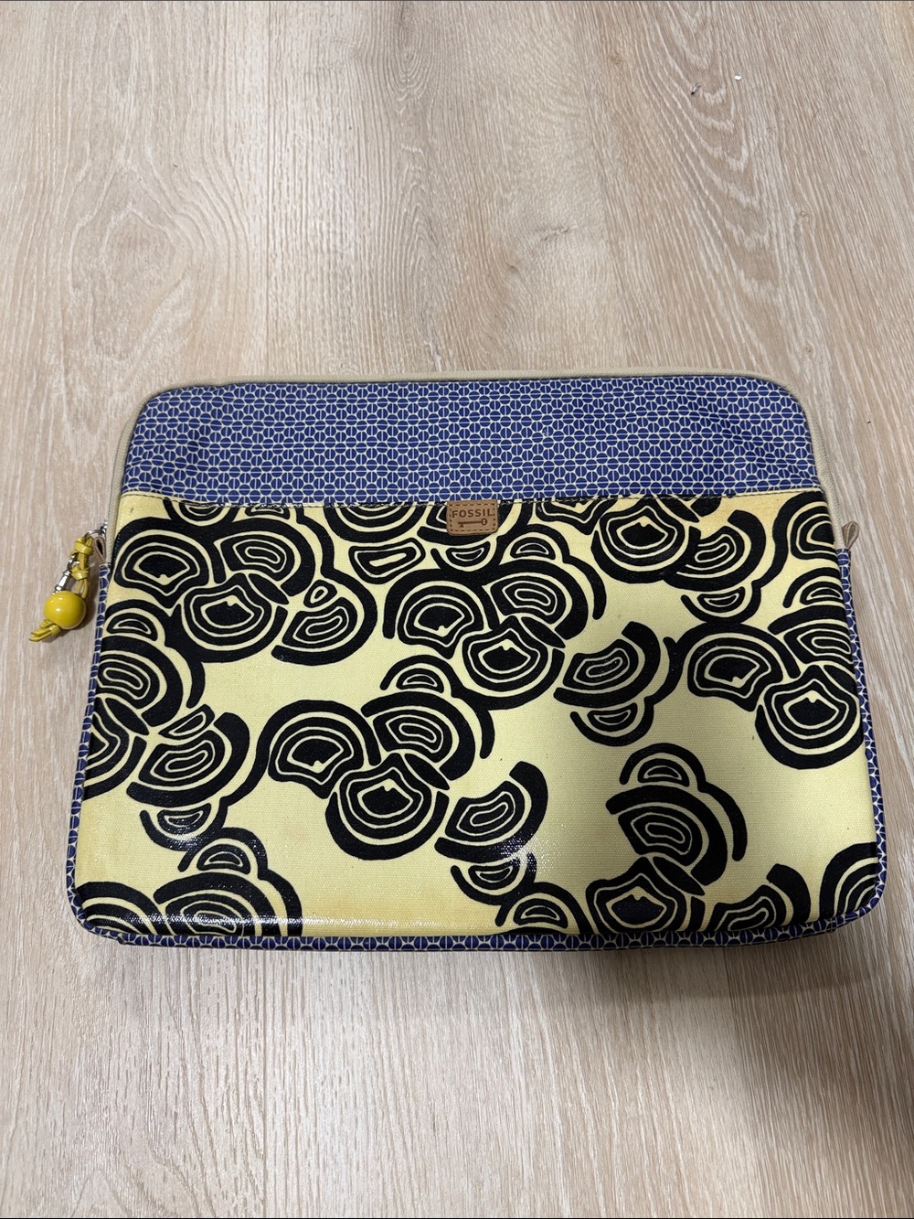 Fossil Yellow and Navy Patterned Cosmetic Pouch